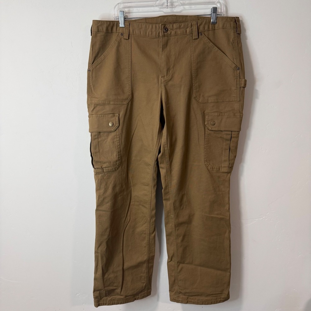 Duluth Trading Co Womens Fire Hose Cargo Pants 16 Tan Brown‎ Curvesetter Utility